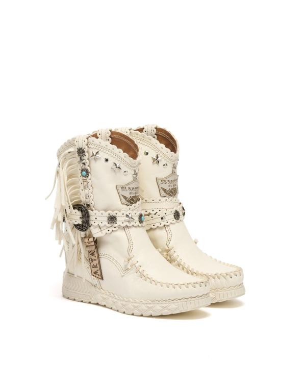 STIVALE INDIANINO CON ZEPPA ARYA STUDDED RAG OFFWHITE