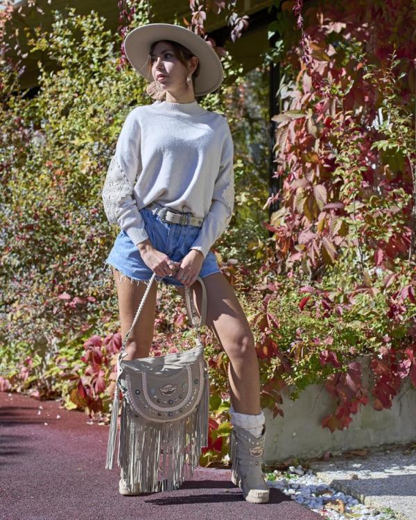 BORSA IN PELLE BORCHIATA HILARY STUDDED SILVERSTONE CORDA