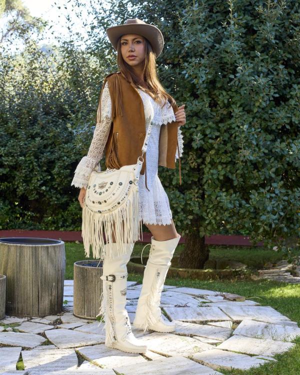 BORSA IN PELLE BORCHIATA HILARY STUDDED RAG OFFWHITE