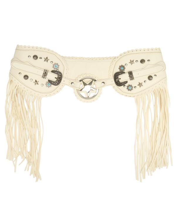 CINTURA IN PELLE BORCHIATA CARA STUDDED RAG OFFWHITE