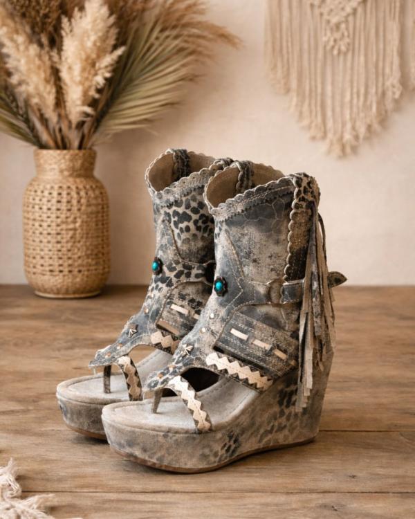 LEATHER BOOT SANDALS AMBER LEOMARBLE ECRU