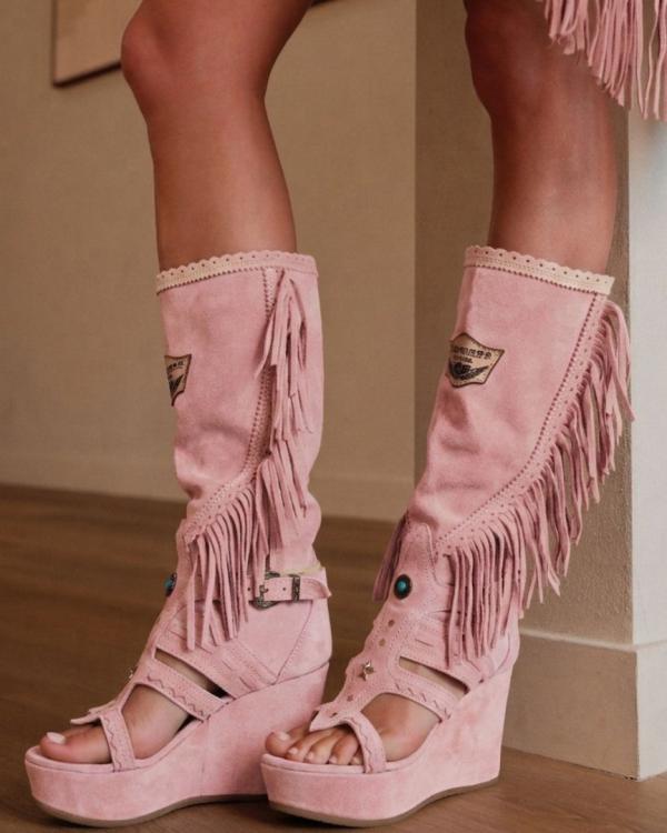 LEATHER BOOT SANDALS GIADA SILVERSTONE ROSA
