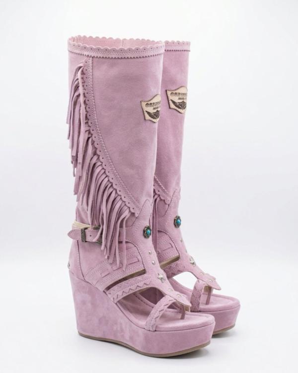 LEATHER BOOT SANDALS GIADA SILVERSTONE ROSA