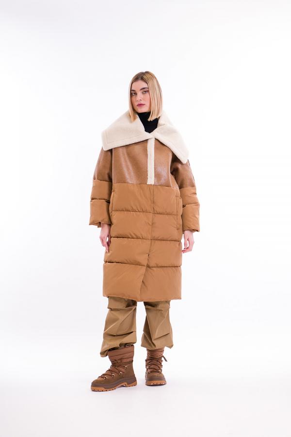 MAXI CAPPOTTO BIMATERIALE IN ECO-SHEARLING